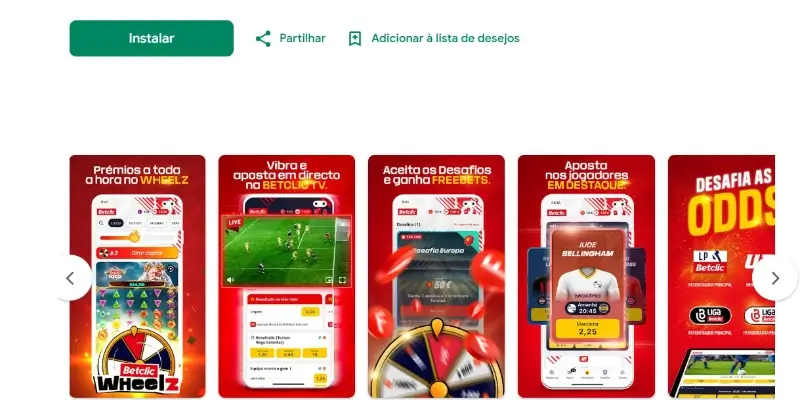 Pressione o botão "instalar" para instalar a app da Betclic