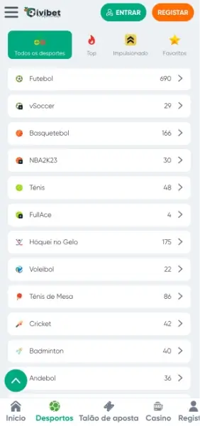 Filtros de casino na aplicação da Ivibet