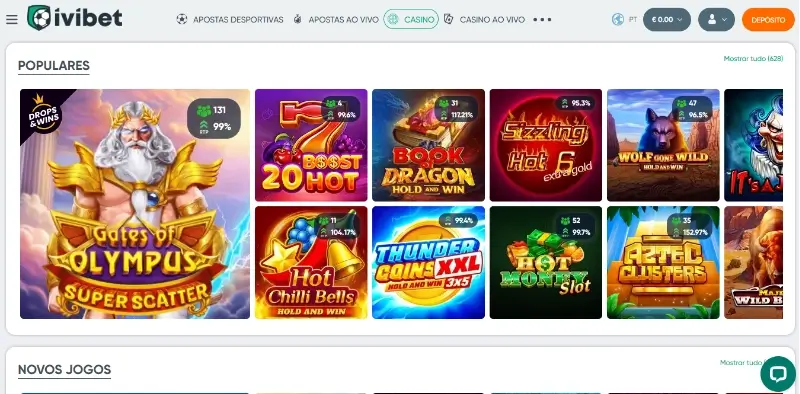 Página de casino da Ivibet