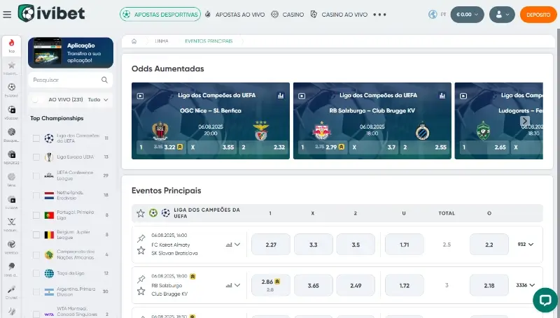 Página de apostas desportivas da Ivibet