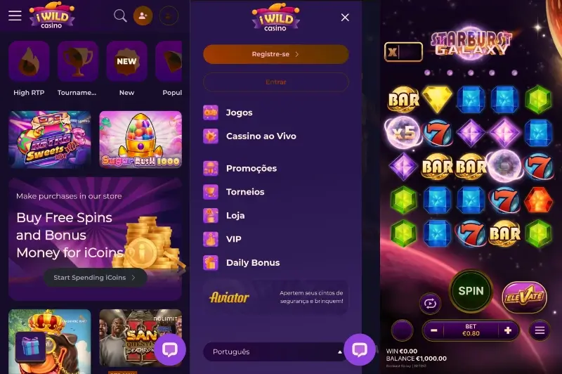 Versão mobile do iWild Casino