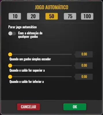 Defenições de jogo automático na slot Reactoonz