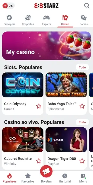 Página de casino na 888Starz App