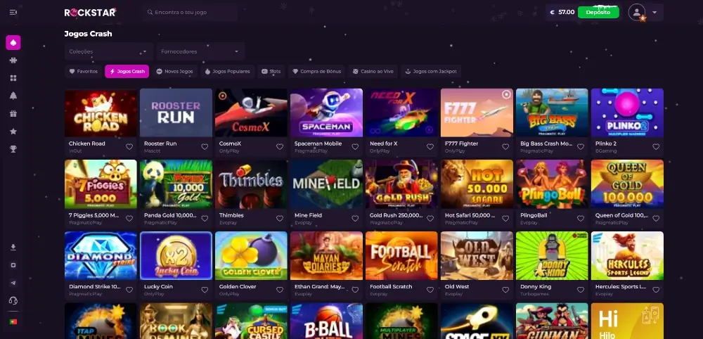 Página de jogos crash no casino da Rockstar