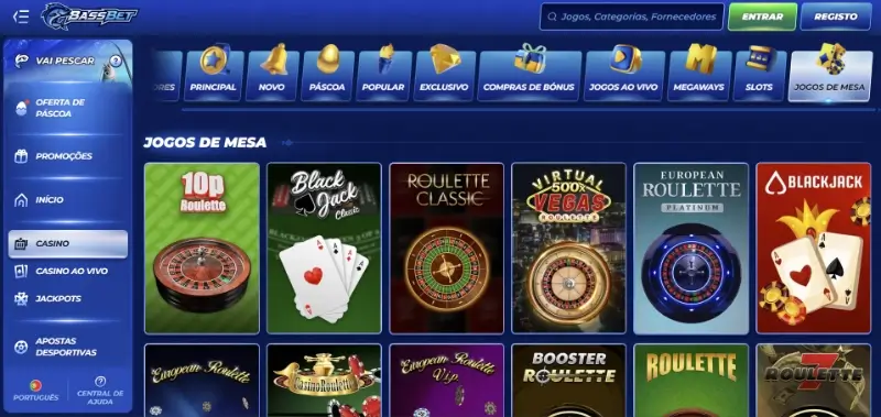 Página de jogos de mesa no casino da BassBet