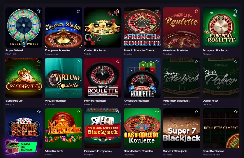 Página de jogos de mesa no Glitch Spin Casino