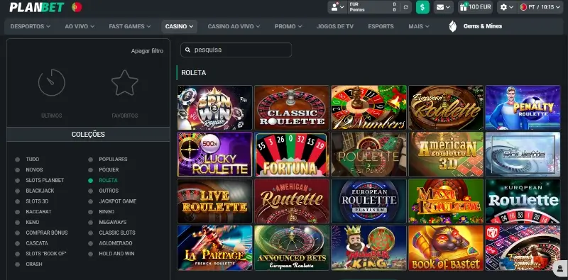 Página de jogos de mesa no casino da Planbet