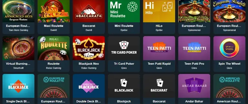 Página de jogos de mesa no PrimeBetz Casino