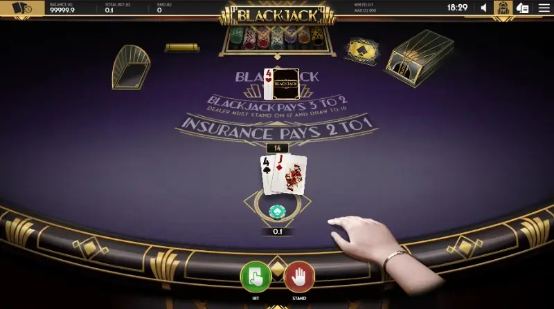 Jogo de mesa Blackjack no Vinci Spin Casino