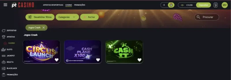 Página de jogos crash no casino do Placard