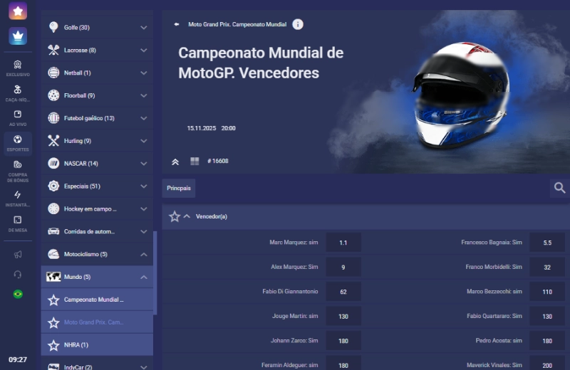 Página de apostas MotoGp na Legzo
