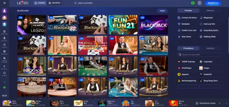 Página de blackjack na Legzo