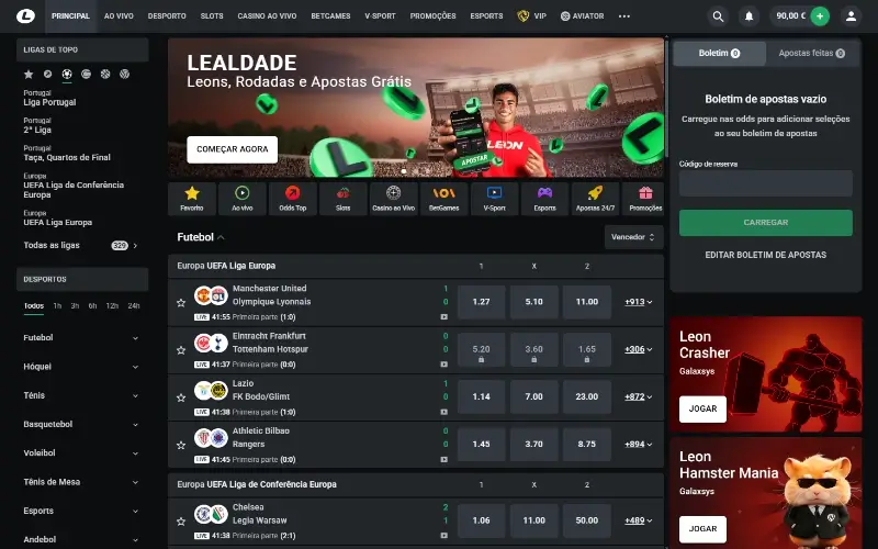Página de apostas desportivas da Leon Bet