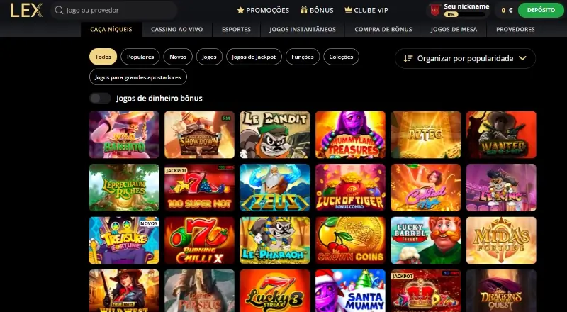 Página de casino da Lex