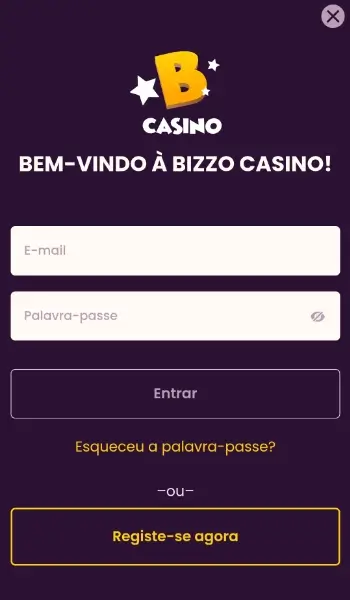 Login na aplicação do Bizzo Casino