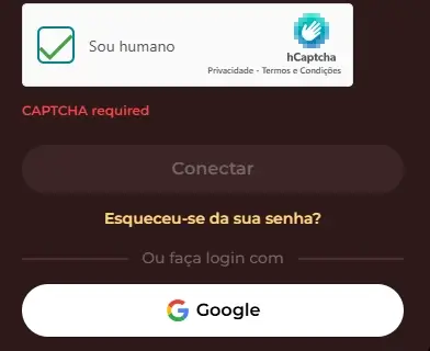 Confirmação de que não é um robo para o login na Vinci Spin