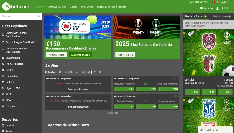 Página de apostas desportivas da LSBet