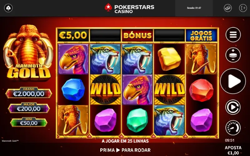 Slot machine Mammoth Gold no casino da Pokerstars