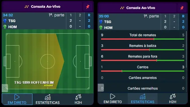 Match tracker e estatísticas ao vivo no Spinmama