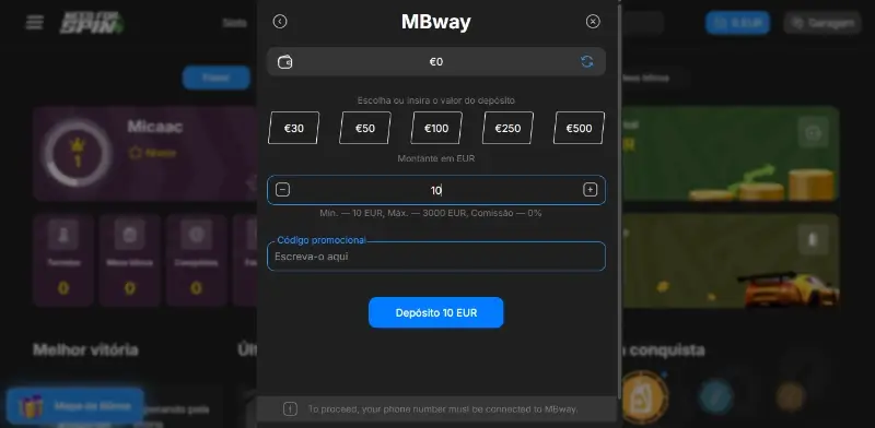 Depósito por mbway no casino Need For Spin