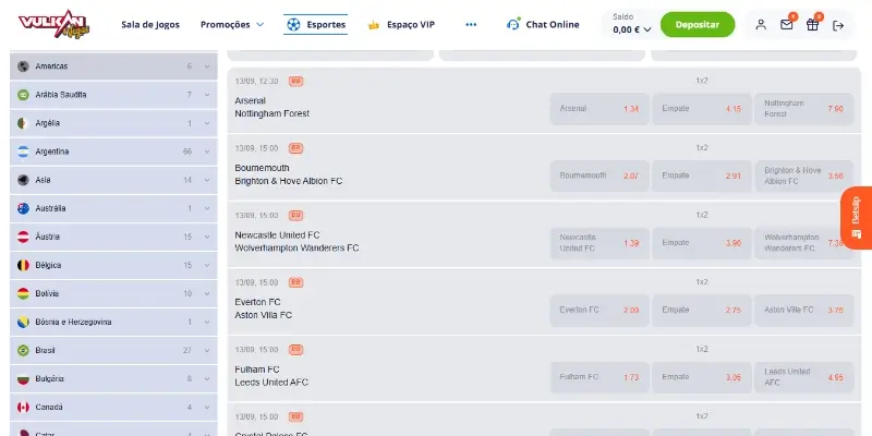 Mercados de apostas disponíveis na Vulkan Vegas