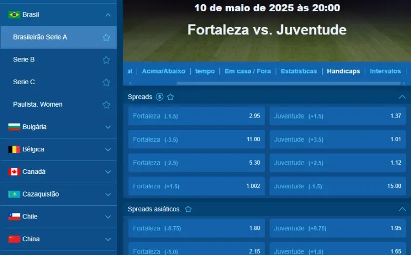 Mercados de apostas disponíveis na Winbay