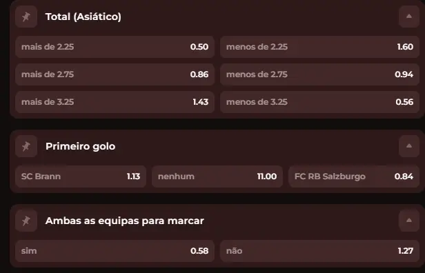 Mercados de apostas disponíveis no Vinci Spin