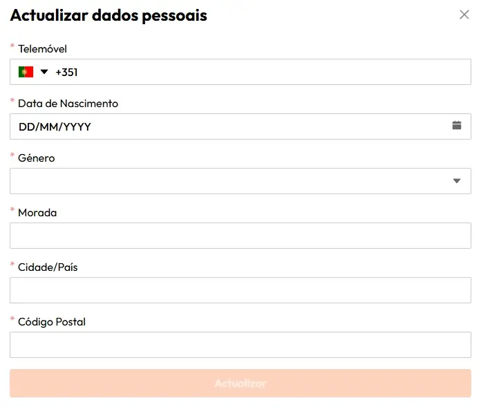 Confirmação de dados para levantamentos na OptimBet
