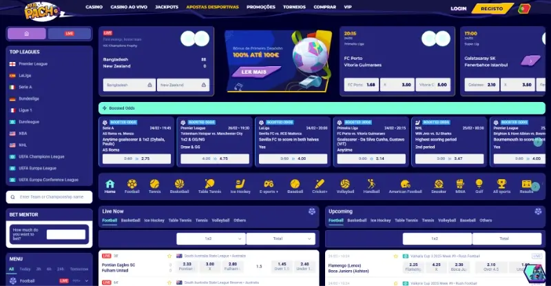 Página de apostas desportivas do MrPacho