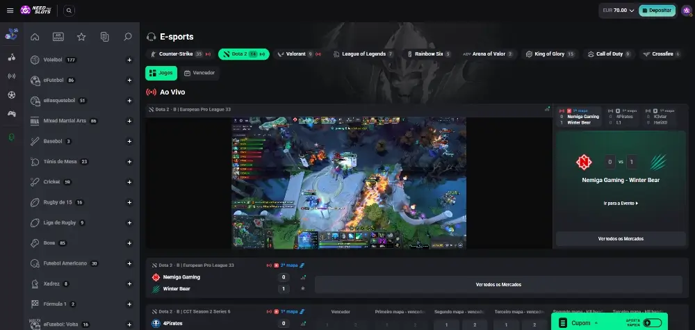 Página de apostas em Dota 2 na Need for Slots