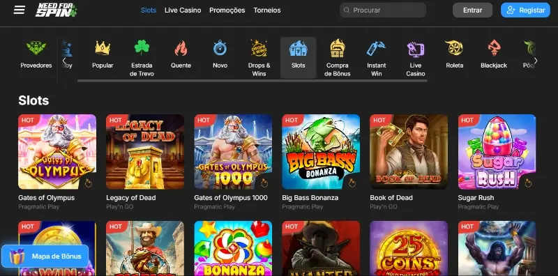 Página de slot machines do casino Need For Spin