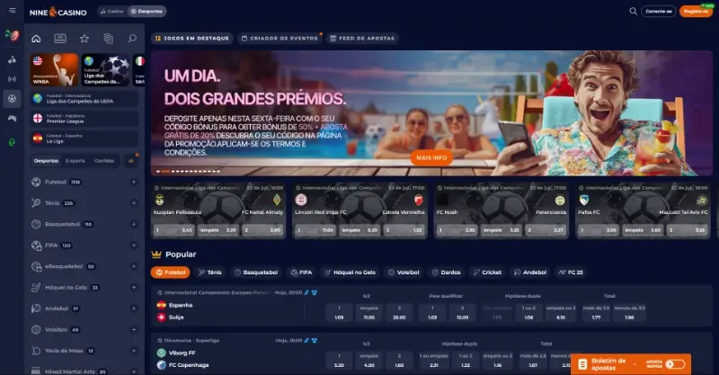 Página de apostas desportivas no Nine Casino