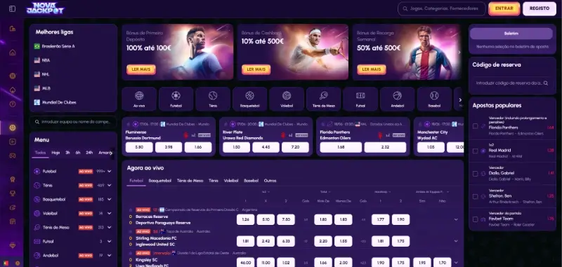 Página principal de desporto na Nova Jackpot