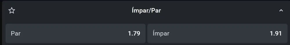 Odds para Ímpar/Par