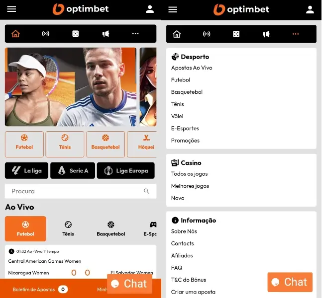 Apostas desportivas na OptimBet App