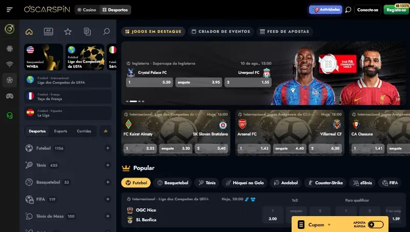 Página de apostas desportivas da OscarSpin