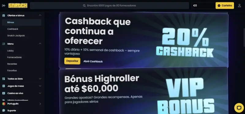 Outras promoções disponíveis no Snatch Casino