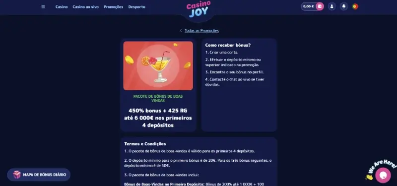 Pacote de boas-vindas para casino do CasinoJoy