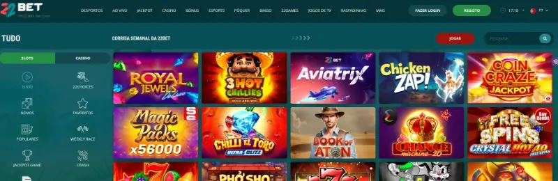 Página de casino da 22bet