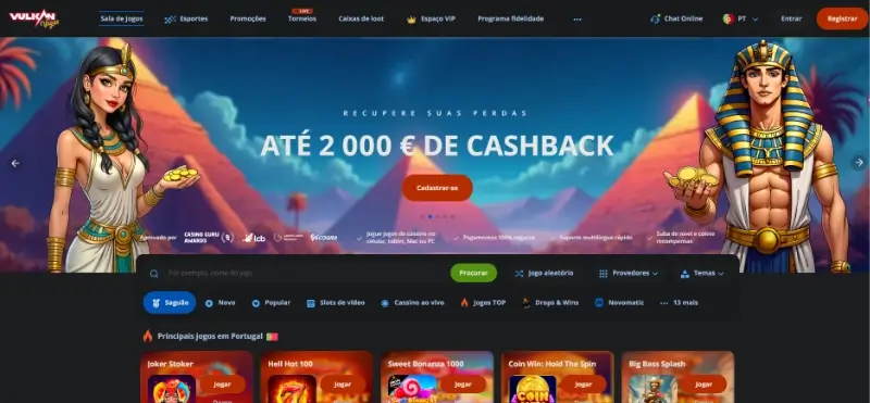 Página de casino da Vulkan Vegas