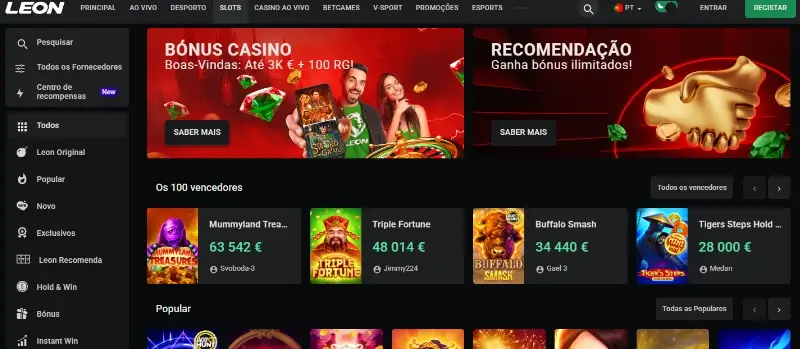 Página de casino da LeonBet