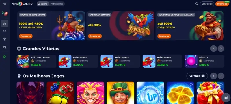Página principal de casino da Nine Casino