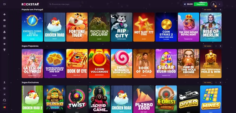 Página de casino do Rockstar