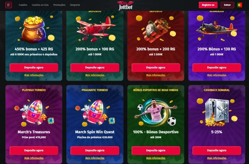 Promoções diponíveis na Jettbet