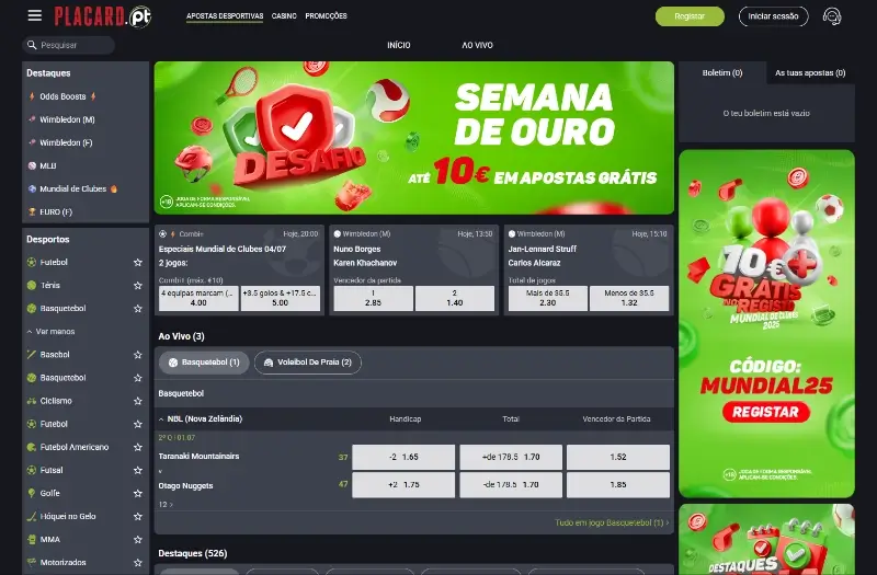 Página de apostas desportiva no Placard Online