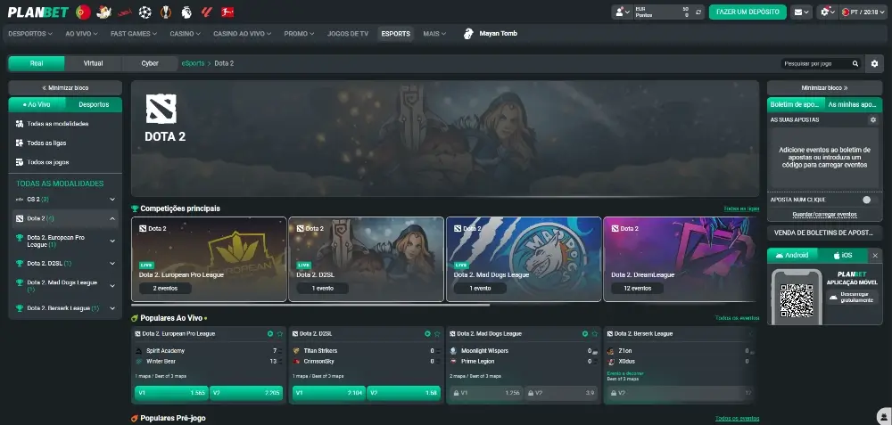 Página de apostas em Dota 2 na PlanBet