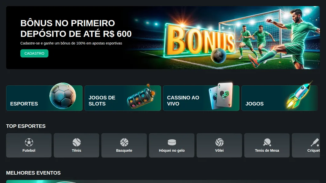 Página inicial da Planbet aberta a partir do Brasil, com o bônus de primeiro depósito de até R$ 600