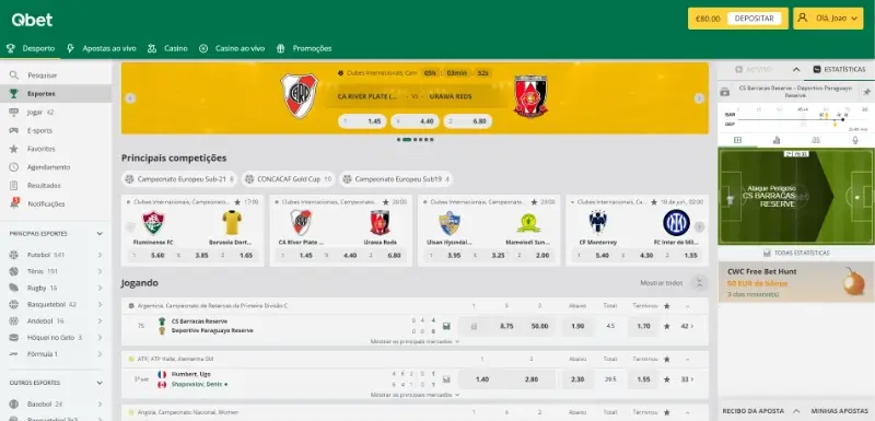 Página principal de desporto na Qbet