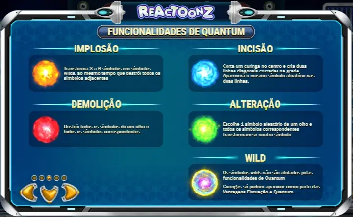 Funcionalidades de Quantum na slot Reactonnz