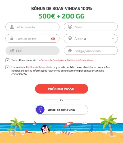 Formulário de registo no BoaBoa Casino